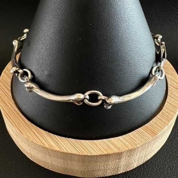 Sterling Silver 925 Bones Link Bracelet 8" - Picture 4 of 10